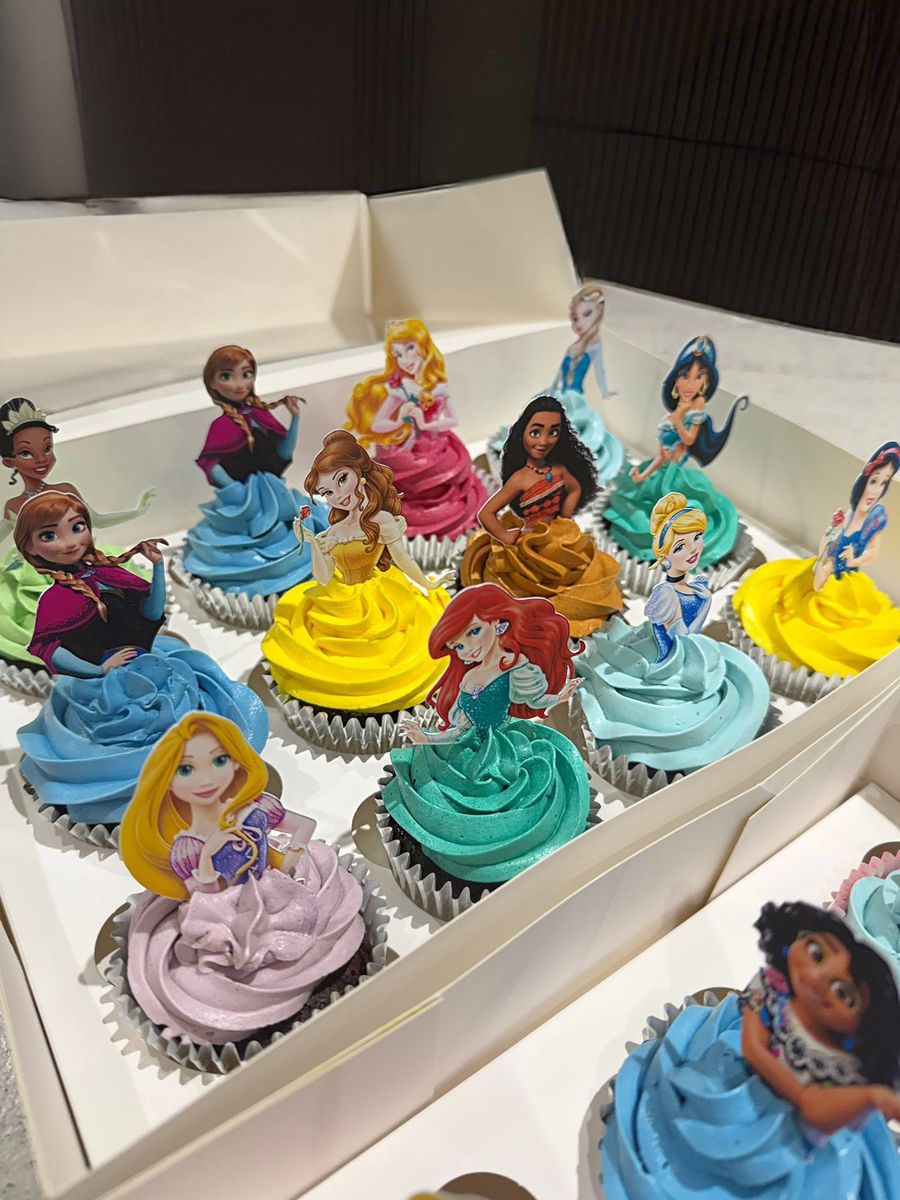 Princess cupcakes cake by Just In Cakes Co. Colourful cupcakes with character toppers.
