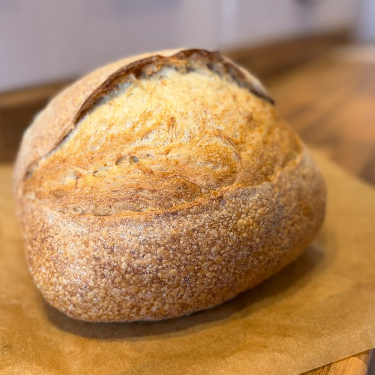 A loaf of white sourdough from Just In Cakes Co.